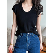 Load image into Gallery viewer, Women's U Neck Flutter Sleeve Knit Drop Shoulder Tee
