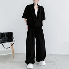 Load image into Gallery viewer, Stand-up Collar Drape T-shirt Casual Wide-leg Trousers Two-piece Suit
