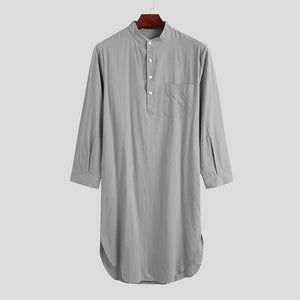 Button Solid Arabian Nightgown Shirt
