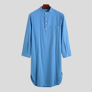 Button Solid Arabian Nightgown Shirt