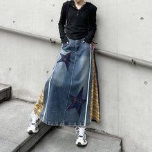 Load image into Gallery viewer, Paneled Contrast Plaid High-waist Denim Skirt
