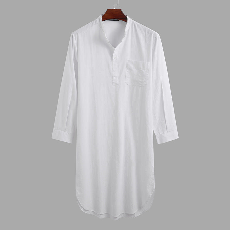 Button Solid Arabian Nightgown Shirt
