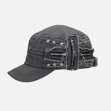 Load image into Gallery viewer, Vintage Washed Distressed Metal Zipper Studded Cadet Cap
