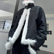 Load image into Gallery viewer, Reversible Deconstructed Leather Paneled Faux Fur Coat
