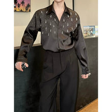 Load image into Gallery viewer, Rhinestone Crystal Pendant Satin Lapel Loose Long Sleeve Shirt
