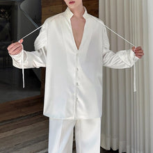 Load image into Gallery viewer, French Satin Ribbon Stitching Deep V-neck Shirt

