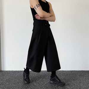 Dark Belt Cropped Wide Leg Pants