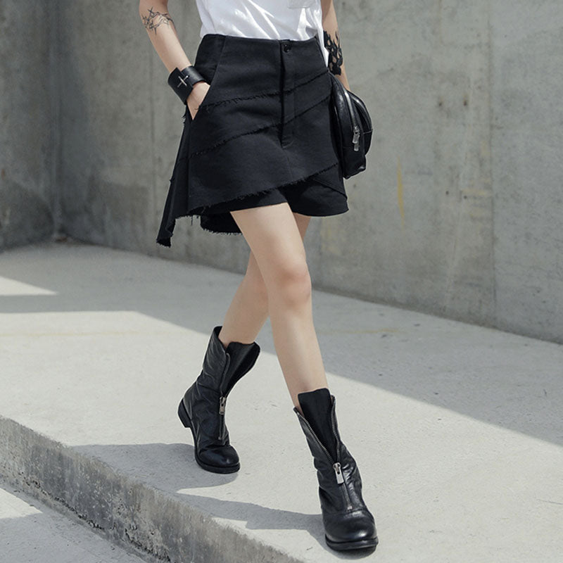 Dark High Waist Cut Edge Shorts