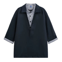 Load image into Gallery viewer, Japanese Plaid Paneled Layered Three Quarter Sleeve Shirt
