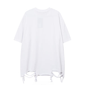 Hem Ripped Necklace Trim Short Sleeve T-Shirt