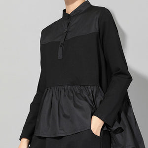Long-sleeved Patchwork Slim-fitting Babydoll Shirt