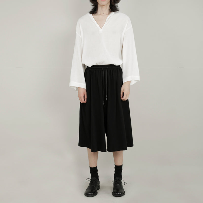 Casual Loose-fitting Wide-leg Cropped Trousers