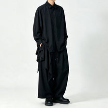 Load image into Gallery viewer, Japanese Draped Asymmetric Hem Long Sleeve Shirt Wide-leg Pants Two-piece Set

