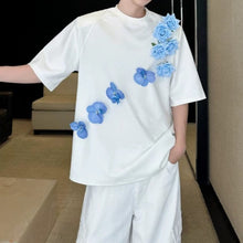 Load image into Gallery viewer, 3D Blue Floral Applique Oversized T-Shirt
