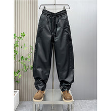 Load image into Gallery viewer, PU Loose Stitching Straight Harem Pants

