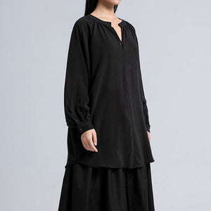 Black Neutral Style V-neck Top