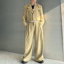 Load image into Gallery viewer, Deconstructed Lace-Up Cropped Blazer Contrast Leather Drawstring Casual Wide-Leg Pants Two-Piece Set
