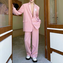 Load image into Gallery viewer, Pink Lace Openwork Patchwork Suit Jacket and Straight-leg Pants Two-piece Suit Set
