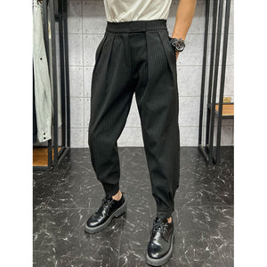 Autumn and Winter Striped Pleated Casual Pants