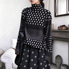 Load image into Gallery viewer, Women’s Ink-wash Polka Dot Turtleneck Pleated Base Layer Top
