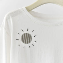 Load image into Gallery viewer, Women's Japanese Loose Graphic Striped Patchwork Crewneck T-shirt
