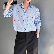 Load image into Gallery viewer, Blue Striped Heart Print Drape Shirt

