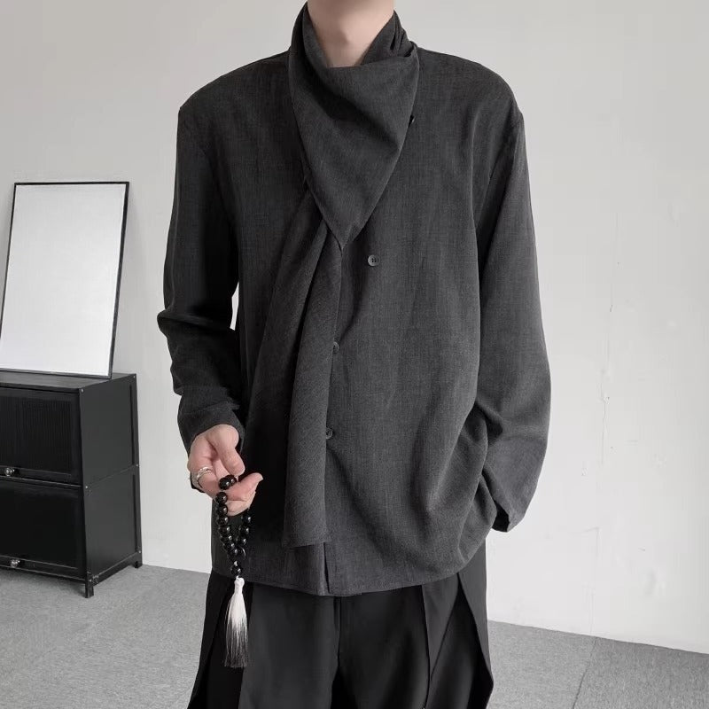 French Retro Scarf Casual Shirt