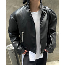 Load image into Gallery viewer, Wide Shoulder Double Zip Motorcycle Leather Jacket
