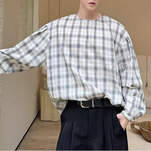 Load image into Gallery viewer, Oversized Collarless Plaid Loose Shirt
