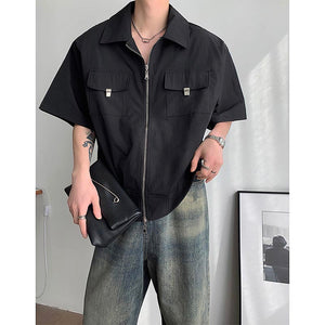 Cropped Shoulder Pads Short Sleeve Cargo Shirts