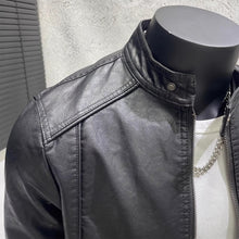 Load image into Gallery viewer, PU Stand Collar Slim Jacket
