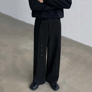 Belted Straight Casual Wool Wide-leg Trousers
