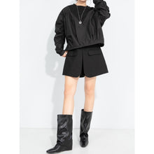 Load image into Gallery viewer, Women's Ruched Sleeve Paneled Drawstring Hem Batwing Long Sleeve Top
