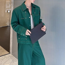 Load image into Gallery viewer, Handmade Gemstone Embellished Lapel Jacket and Wide-Leg Pants Two-Piece Set
