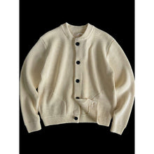 Load image into Gallery viewer, Heavyweight Cotton Crewneck Button Up Knitted Cardigan
