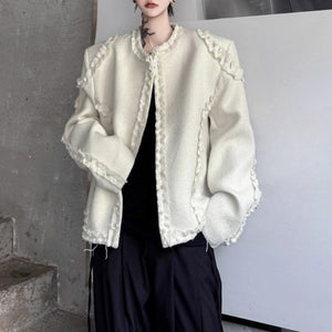 Raw-edge Loose Collarless Blazer