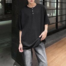 Load image into Gallery viewer, Striped Knit Henley Collar Casual T-Shirt
