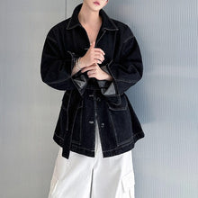Load image into Gallery viewer, Vintage Workwear Lace-up Washed Denim Jacket

