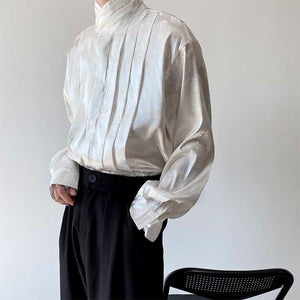 Vintage Stand Collar Print Long Sleeve Shirt