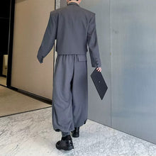 Load image into Gallery viewer, Cropped Flap Pocket Blazer Draped Pleated Cuffed Wide-leg Trousers Two-piece Set
