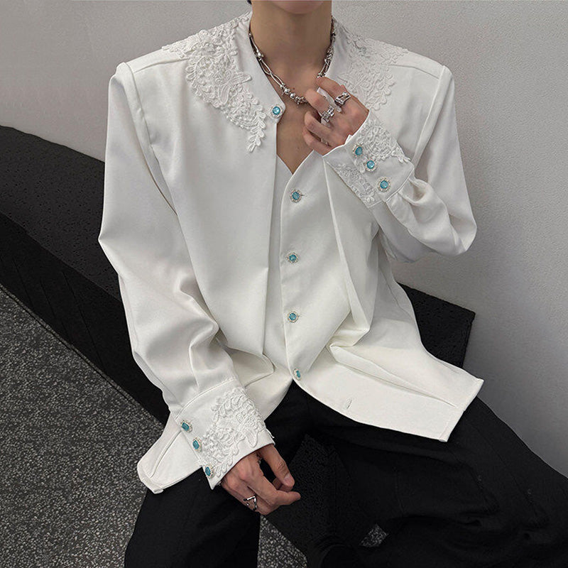 Padded Shoulder Lace Structured Blazer