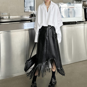 V-neck Irregular Pleated Long-sleeved Shirt