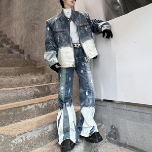 Zippered Casual Denim Jacket Loose Two-piece Set