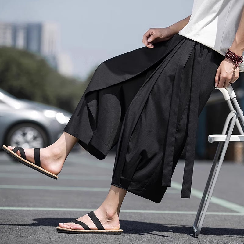 Fake Two-piece Thin Strappy Loose Pleated Pants