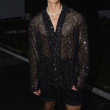Load image into Gallery viewer, Shiny Silver Sequined Hollow Long Sleeve Shirt
