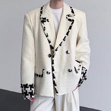 Load image into Gallery viewer, Woven Panel Check Double-Breasted Blazer
