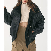 Load image into Gallery viewer, Stand Collar Lamb Wool PU Leather Jacket
