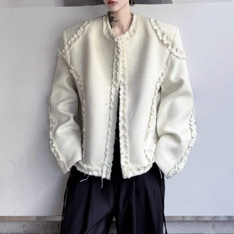 Raw-edge Loose Collarless Blazer