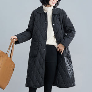 Loose Mid-length Diamond-patterned Coat