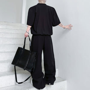 Stand-up Collar Drape T-shirt Casual Wide-leg Trousers Two-piece Suit